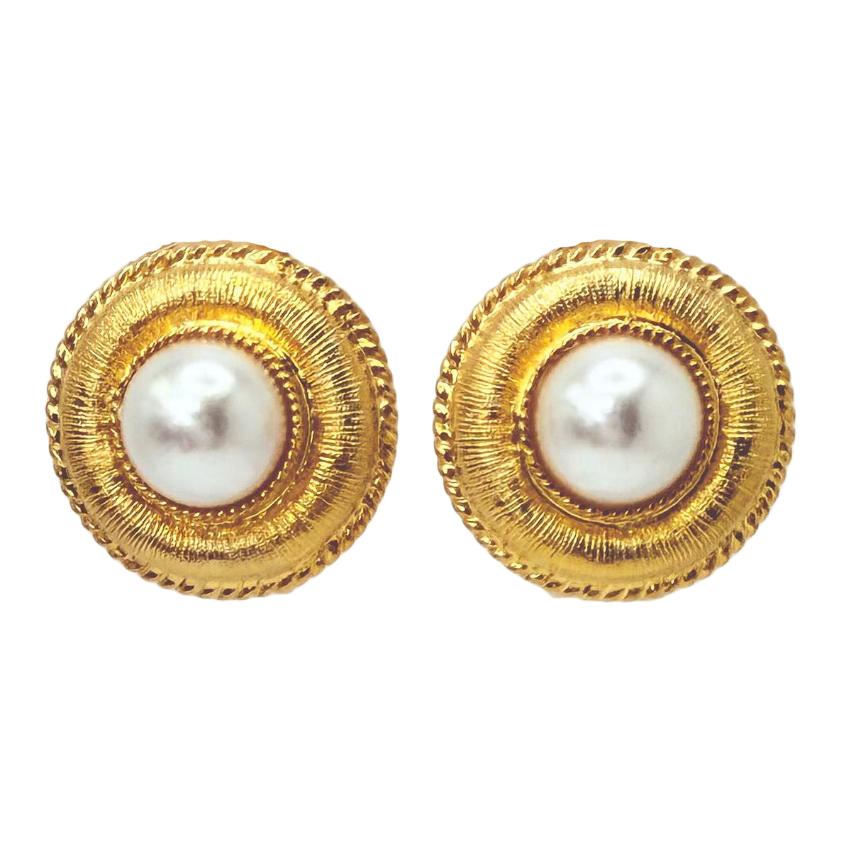 Kenneth Jay Lane 22K Gold-Plated Button Earrings with Pearl Cabochon Clip-On