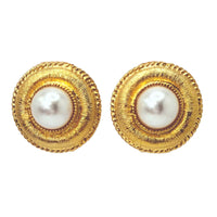 Kenneth Jay Lane 22K Gold-Plated Button Earrings with Pearl Cabochon Clip-On