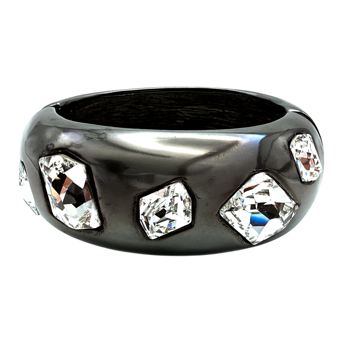 Kenneth Jay Lane Original Gunmetal-Plated Cuff Bracelet Multi-Cut Crystals USA