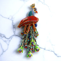 Lunch at The Ritz, Rare Handcrafted Peacock Pin Brooch Pendant with Crystals