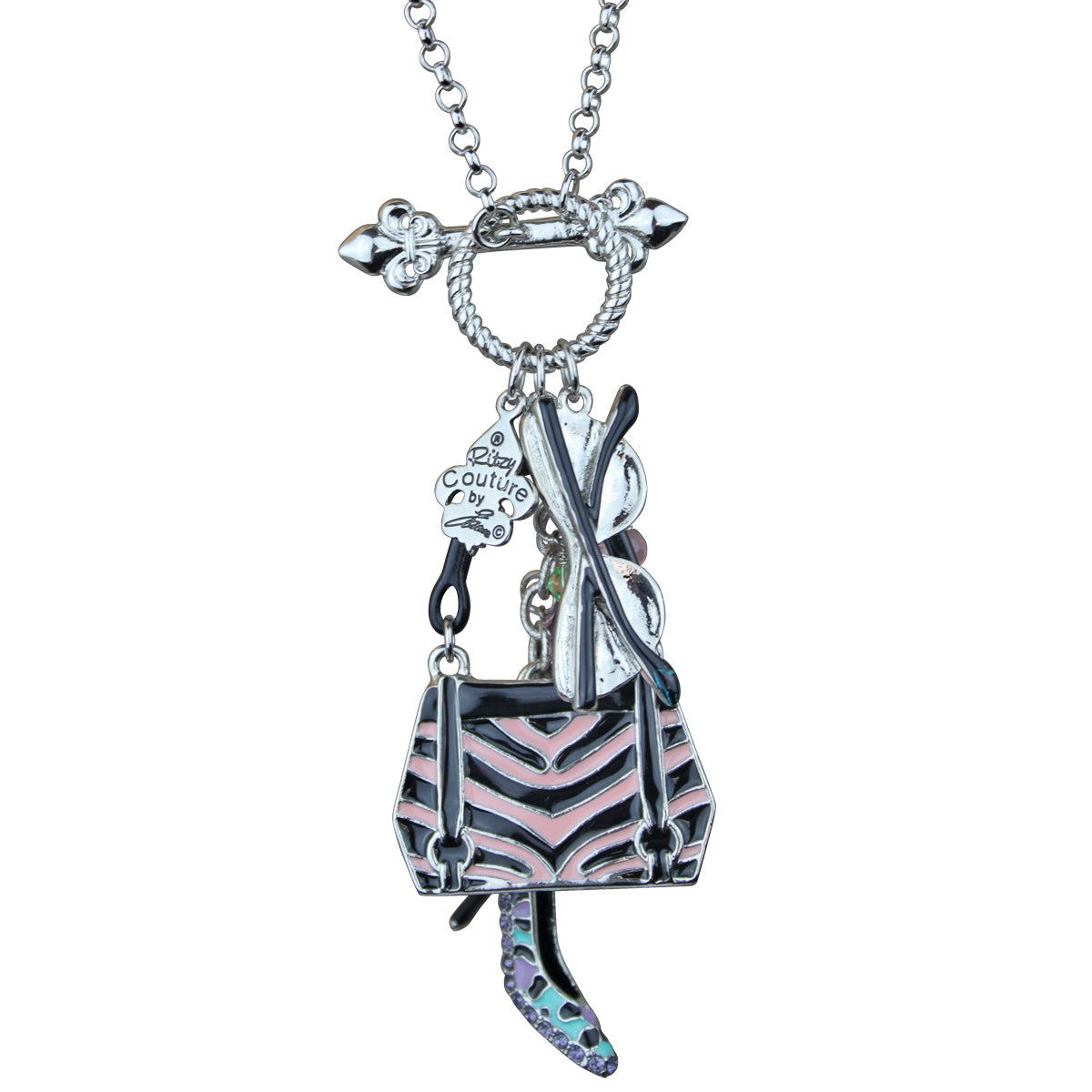 Shopping Deluxe Multi Charm Pastel Toggle Necklace (Silvertone) Ritzy Couture - Multicolor