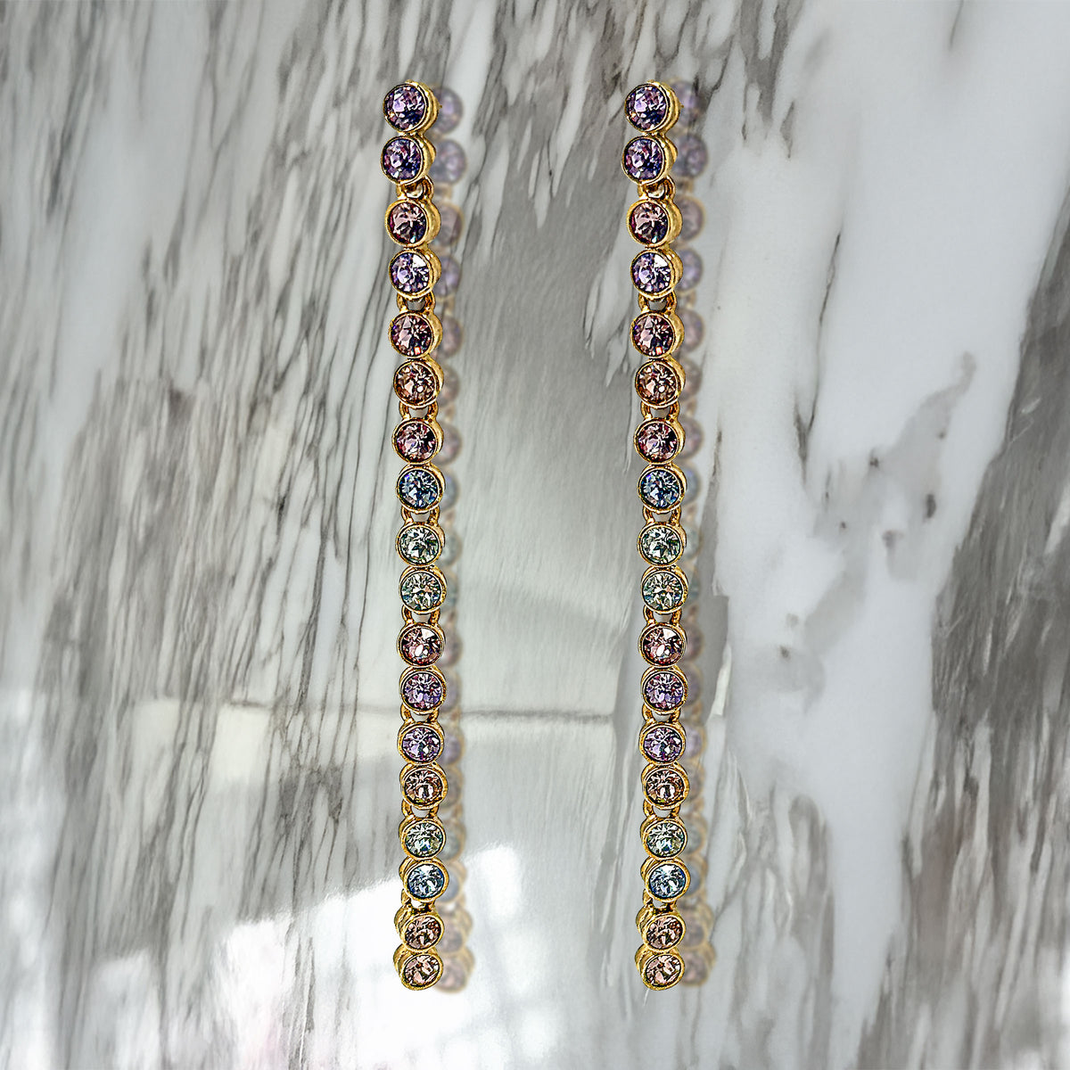Oscar De La Renta 22k Gold Plated Pastel Multi Swarovski Crystal Post Earrings