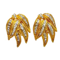 Kenneth Jay Lane Five-Leaf Crystal Pavé Clip-On Earrings in 22K Gold Elegance