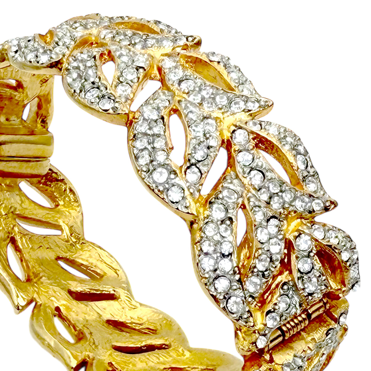 Kenneth Jay Lane Original Leafy Vine Cuff Bracelet with Pave Crystals Gold Plate