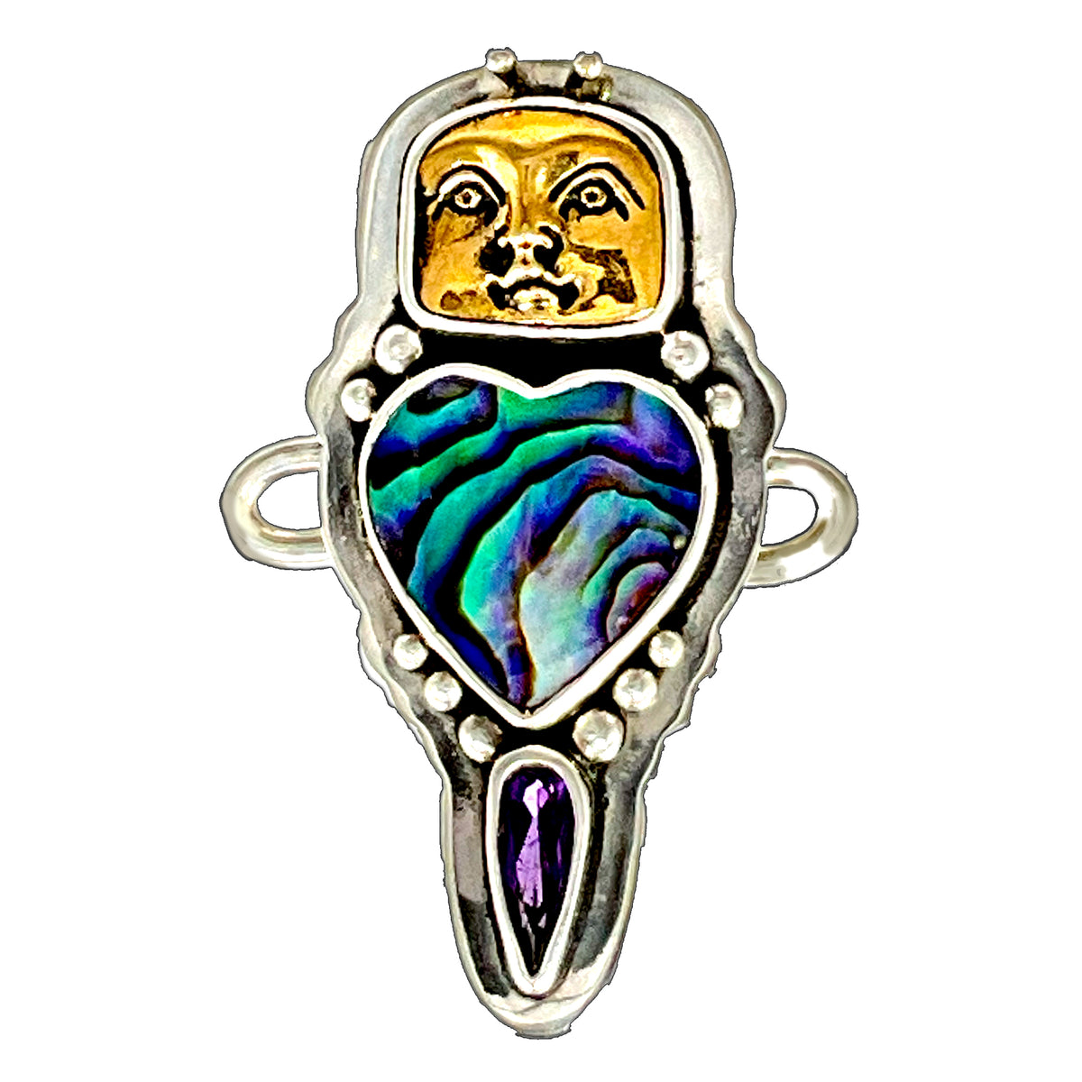 Tabra Jewelry 925 Silver Abalone & Amethyst Bronze Face Connector Charm - 00K610