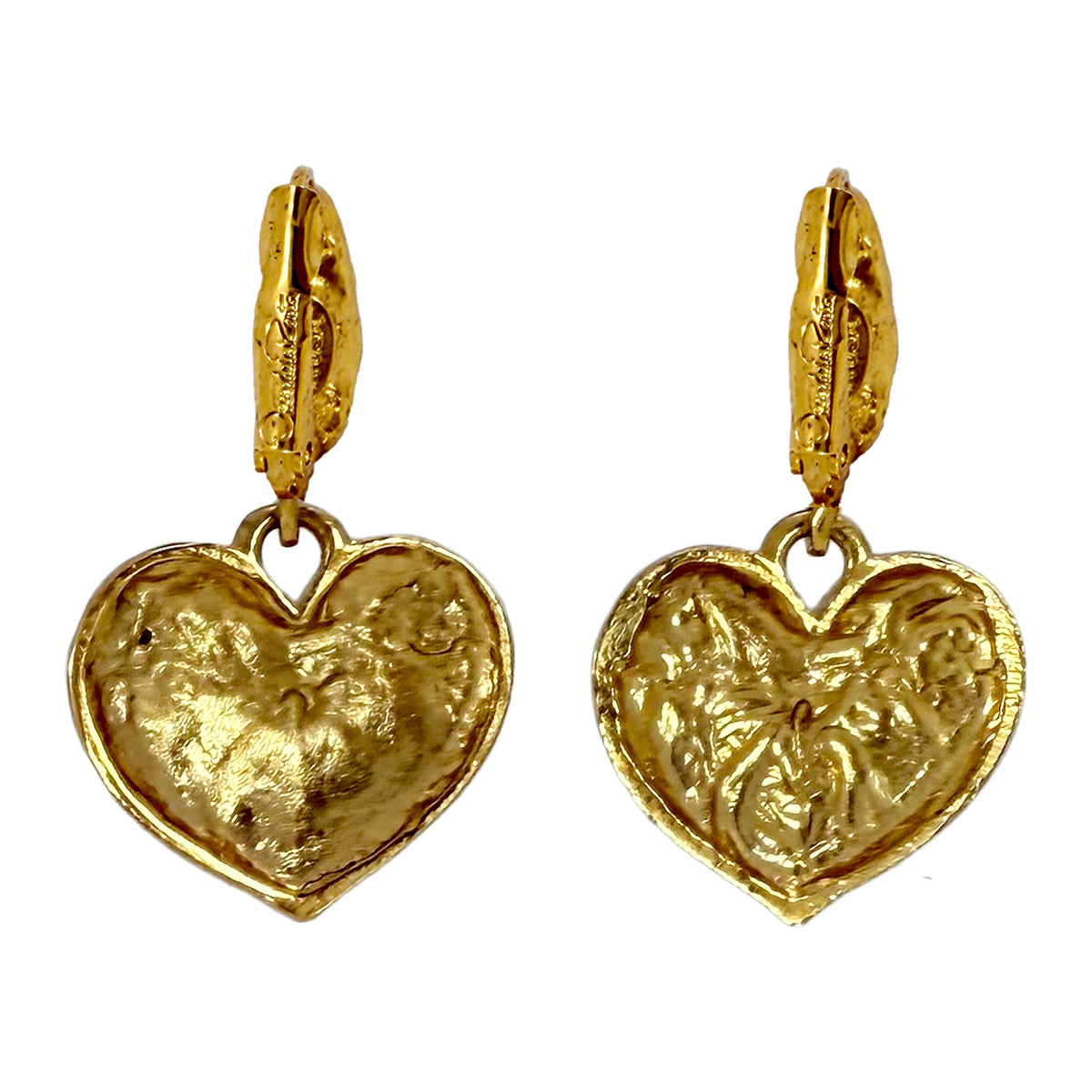 Oscar de la Renta Red Heart Romantic Enamel and Gold Plated Leverback Earrings