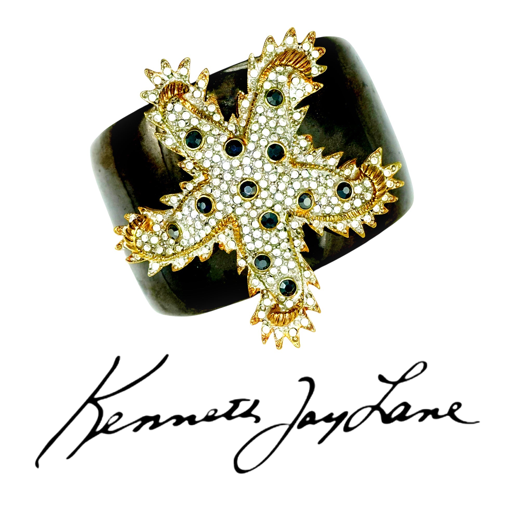 Kenneth Jay Lane Original Sample Brooch Pin Black Cabochon Pearl