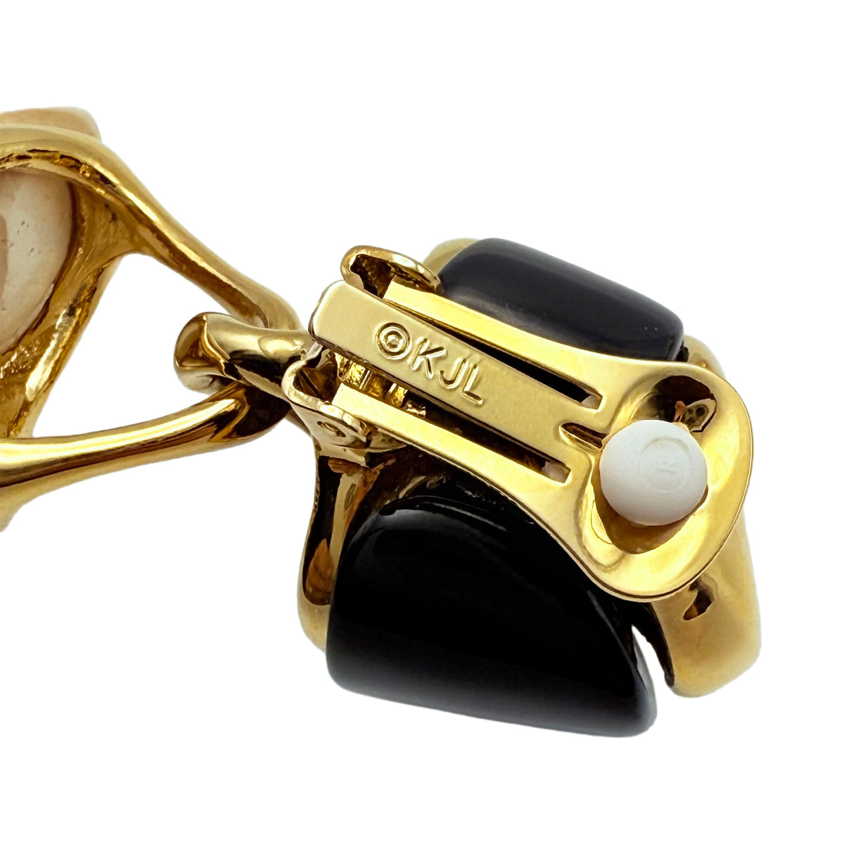 Kenneth Jay Lane Black White Enamel 22k Gold Plate Abstract Dangle Clip Earrings