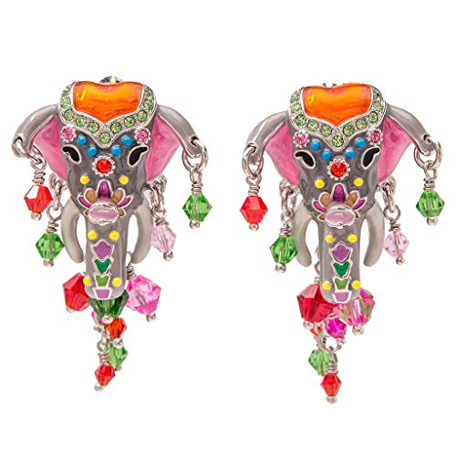 Ritzy Couture Women’s Enamel Elephant Charm Gray Royal Maharajah Drop Dangle Earrings (Silvertone) (Clip)