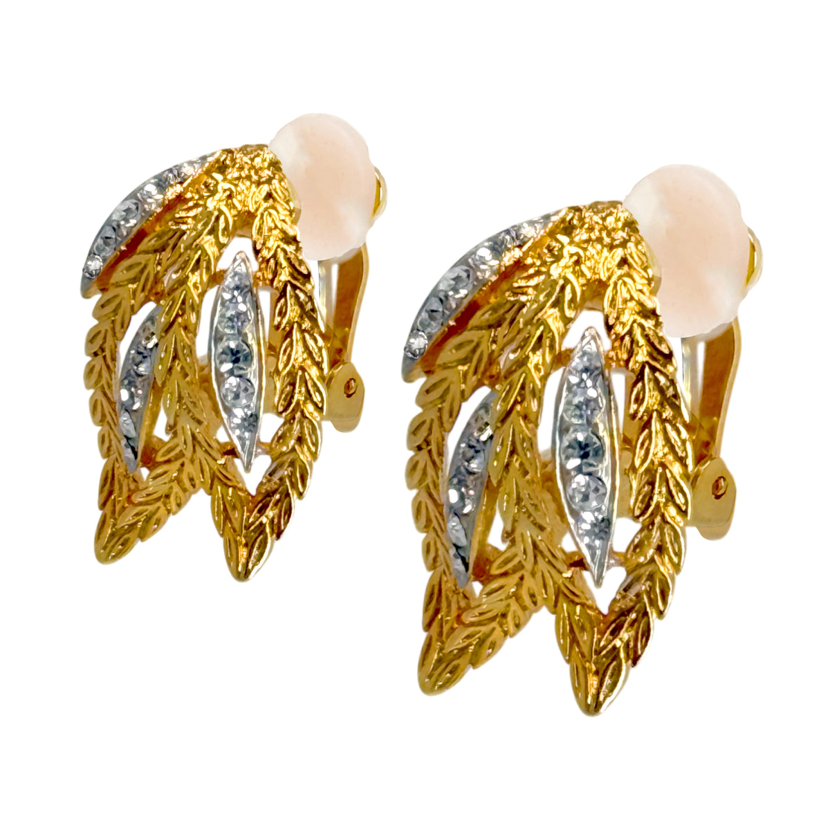 Kenneth Jay Lane 22K Gold-Plated Pavé Crystal Triple Leaf Clip Statement Earring