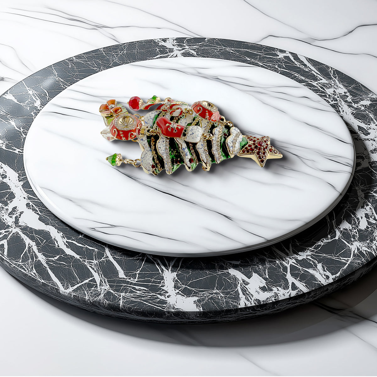 Christmas Tree Ornament Charm Pin by Ritzy Couture DeLuxe-18k Gold Layered Brass