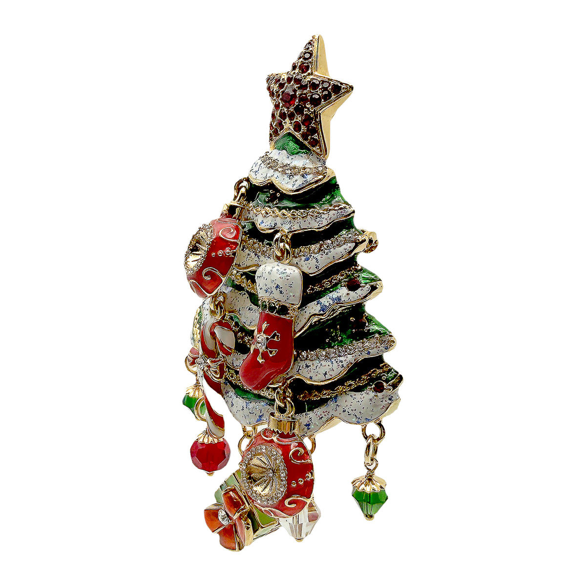 Christmas Tree Ornament Charm Pin by Ritzy Couture DeLuxe-18k Gold Layered Brass