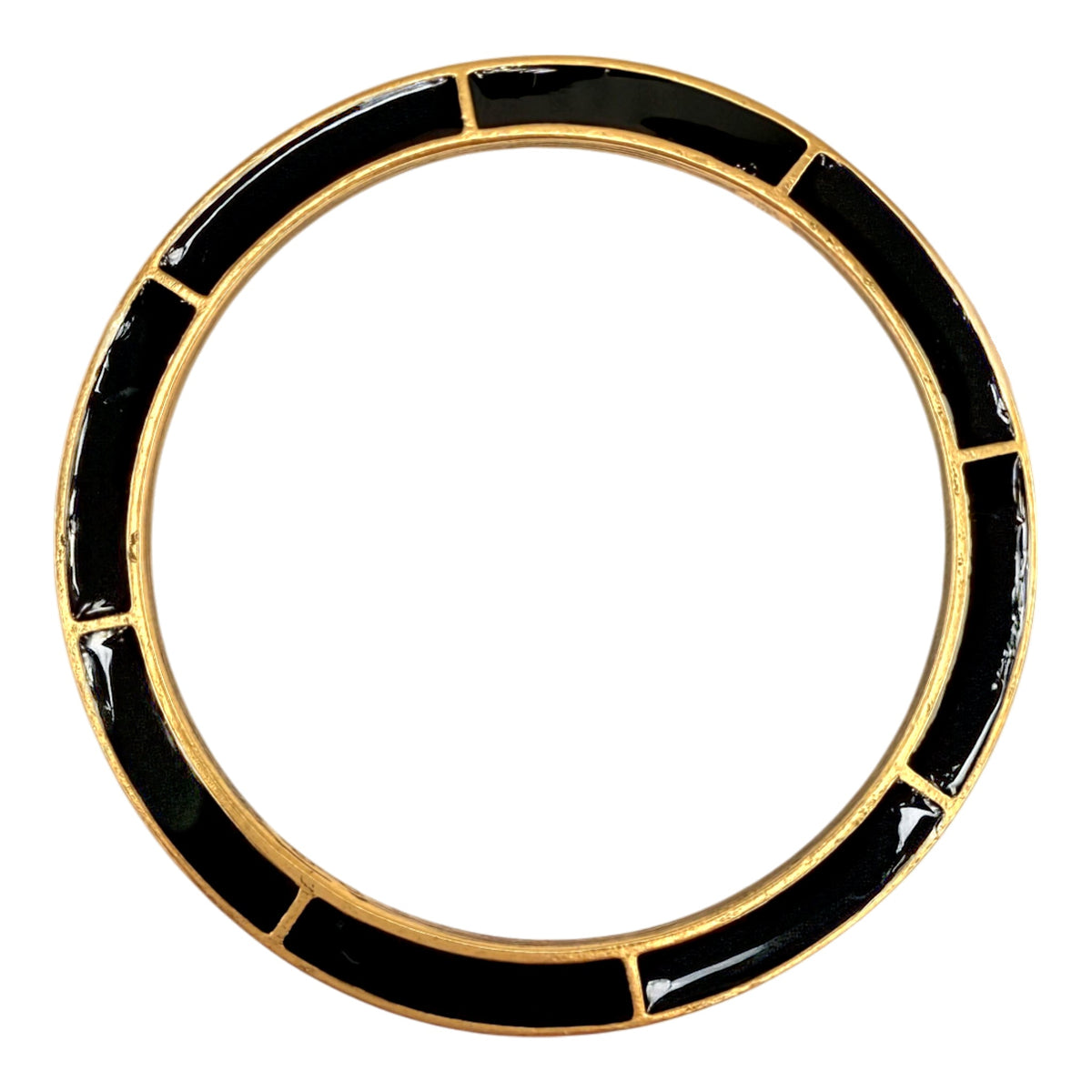 Oscar de la Renta Black Enamel Gold-Plated Bangle – Stackable Collectible