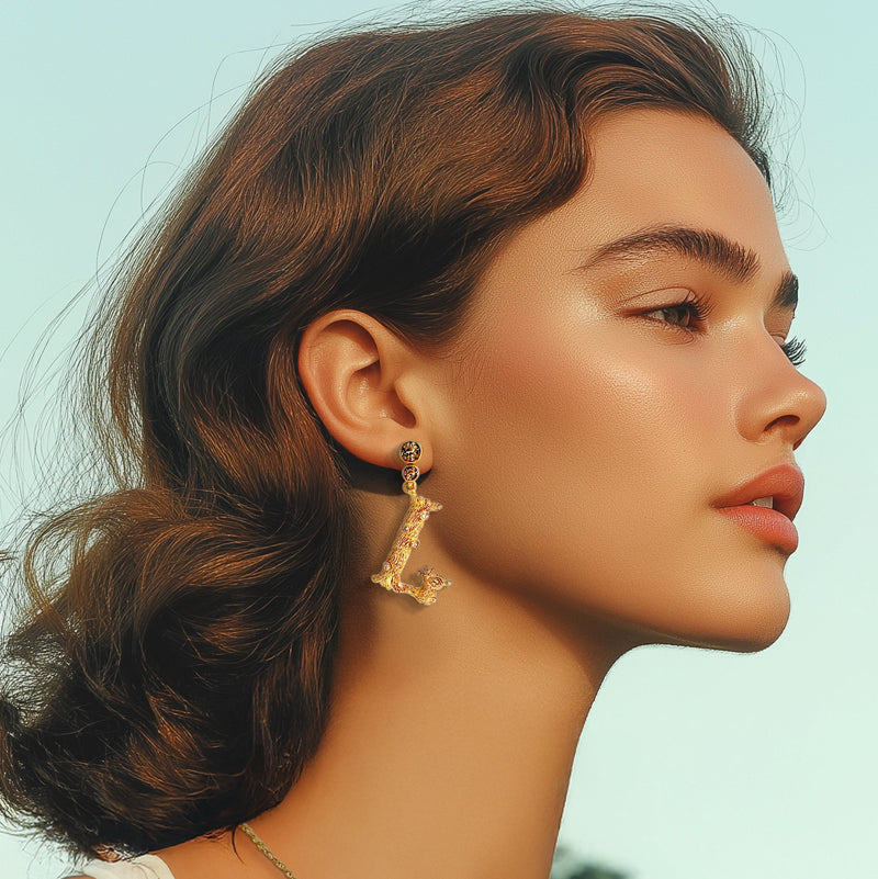 Oscar de la Renta Gold-Plated Tree-Inspired Initial Letter "L" Post Earrings