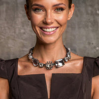 Oscar de la Renta Hematite Plated Crystal Pearl Multi-Stone Statement Necklace
