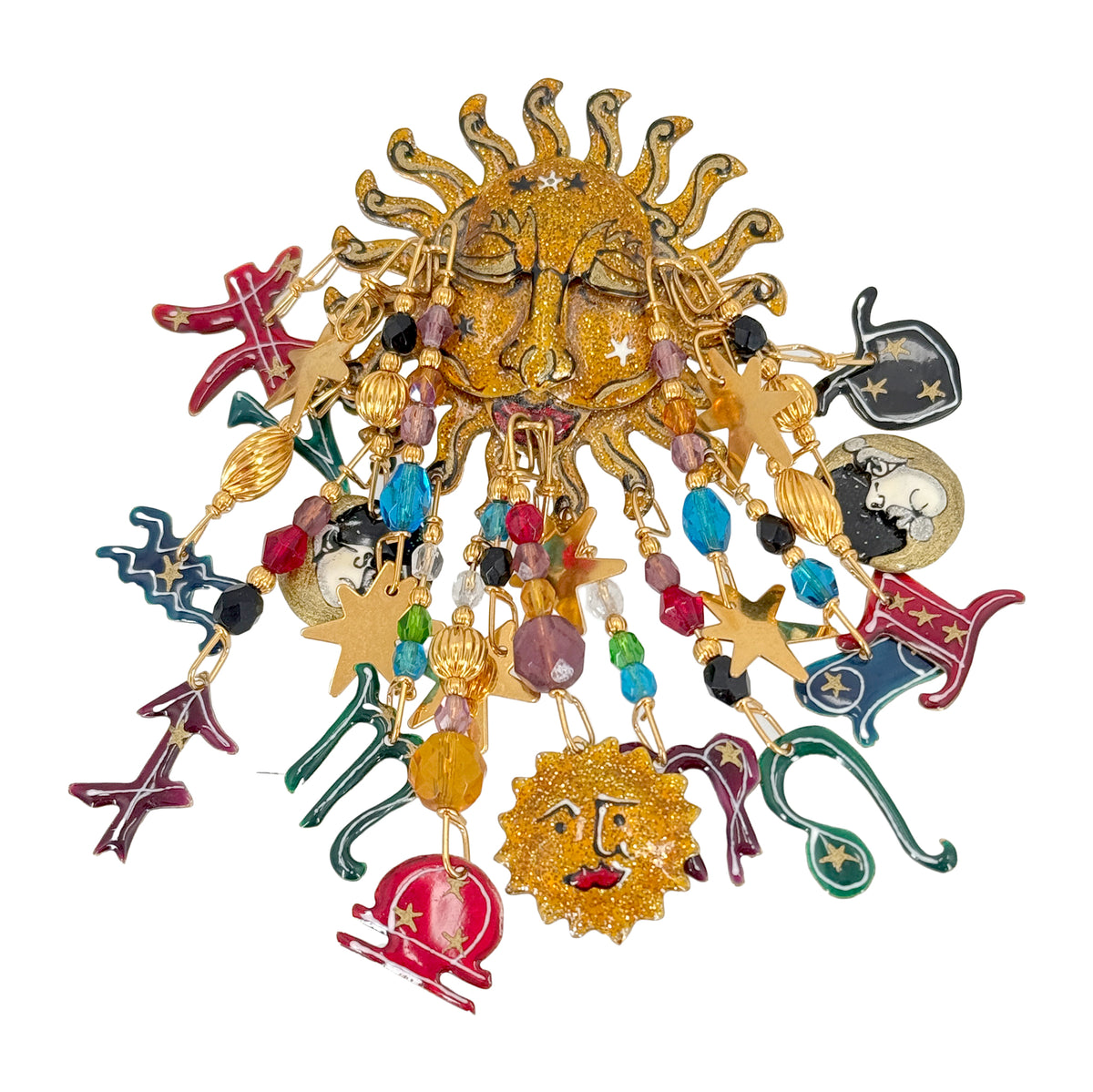 Lunch at The Ritz Zodiac Sun Pin – Hand-Enameled Celestial Astrology Brooch