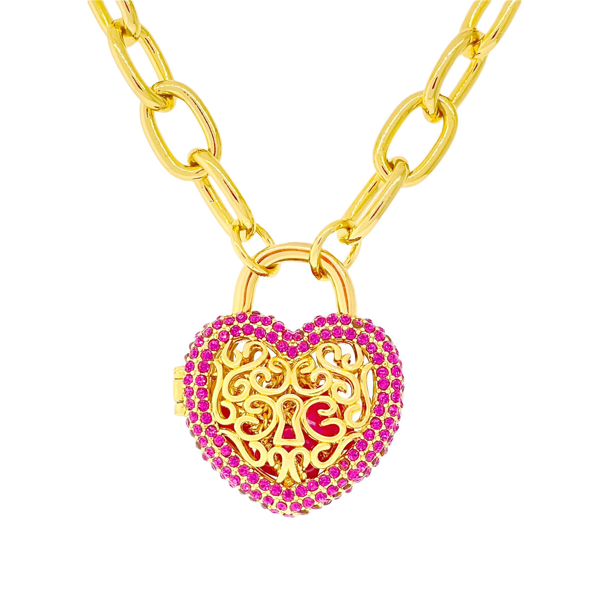 Fuchsia -Locket Full of Love- Valentine Necklace by Ritzy Couture DeLuxe -18k Gold Plating