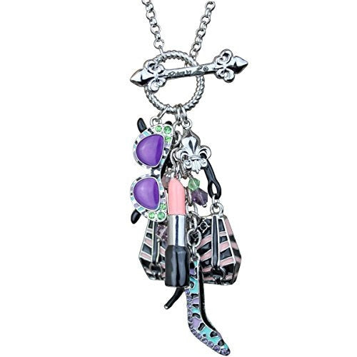 Shopping Deluxe Multi Charm Pastel Toggle Necklace (Silvertone) Ritzy Couture - Multicolor