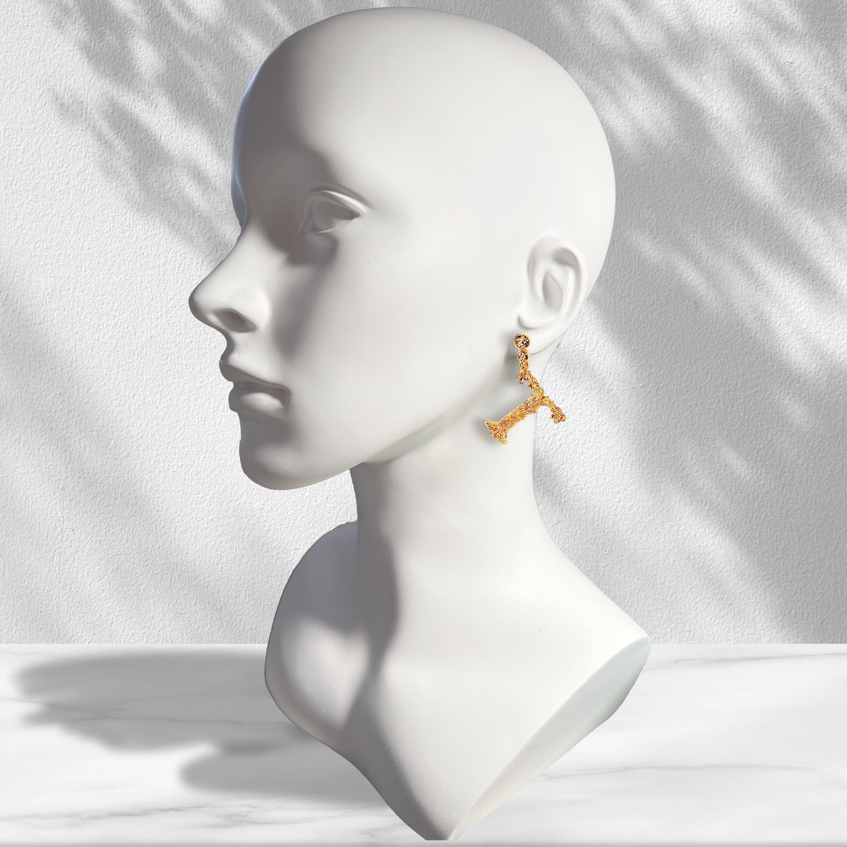 Oscar de la Renta Gold-Plated Tree-Inspired Initial "T" Alphabet Post Earrings