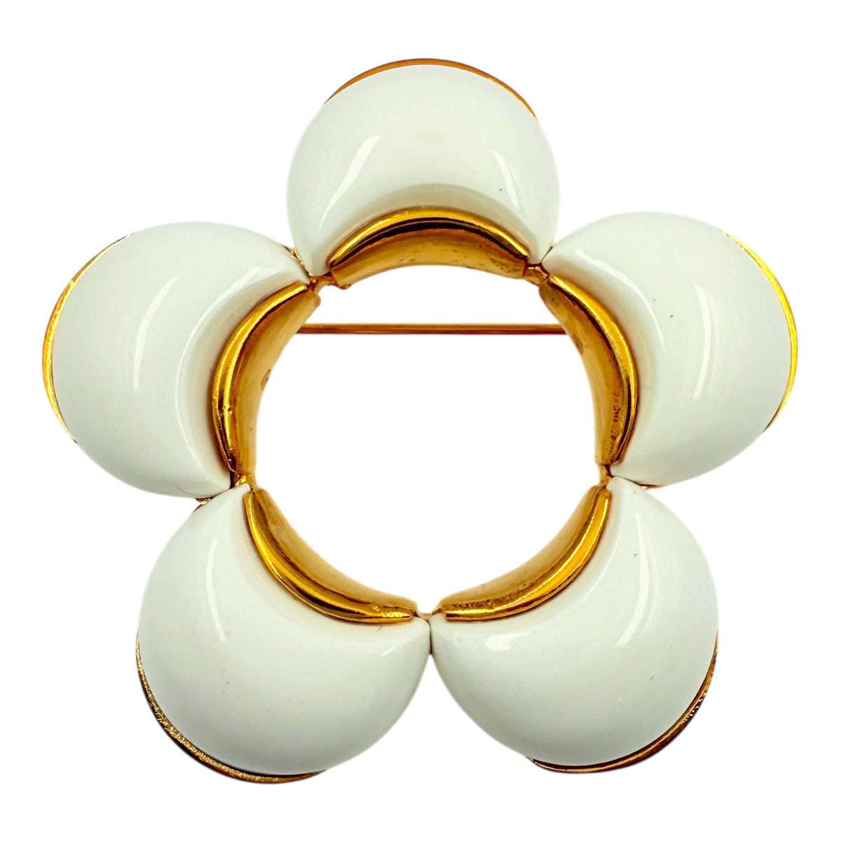 Kenneth Jay Lane Original Sample White Resin Petal Brooch Gold Plating USA