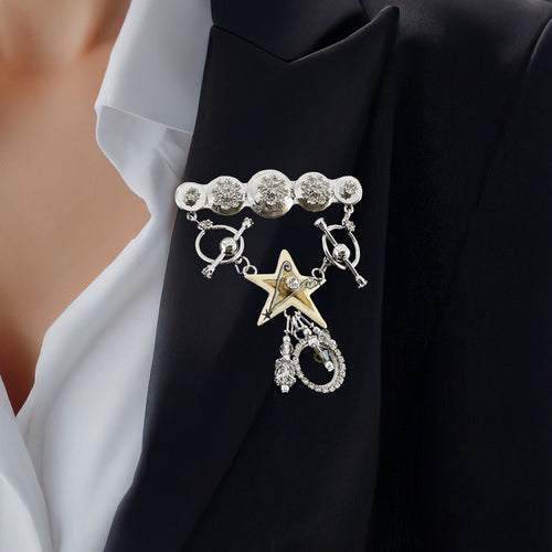 Lunch at The Ritz Crystal Toggle Pin Rhodium-Plated Interchangeable Charm Brooch