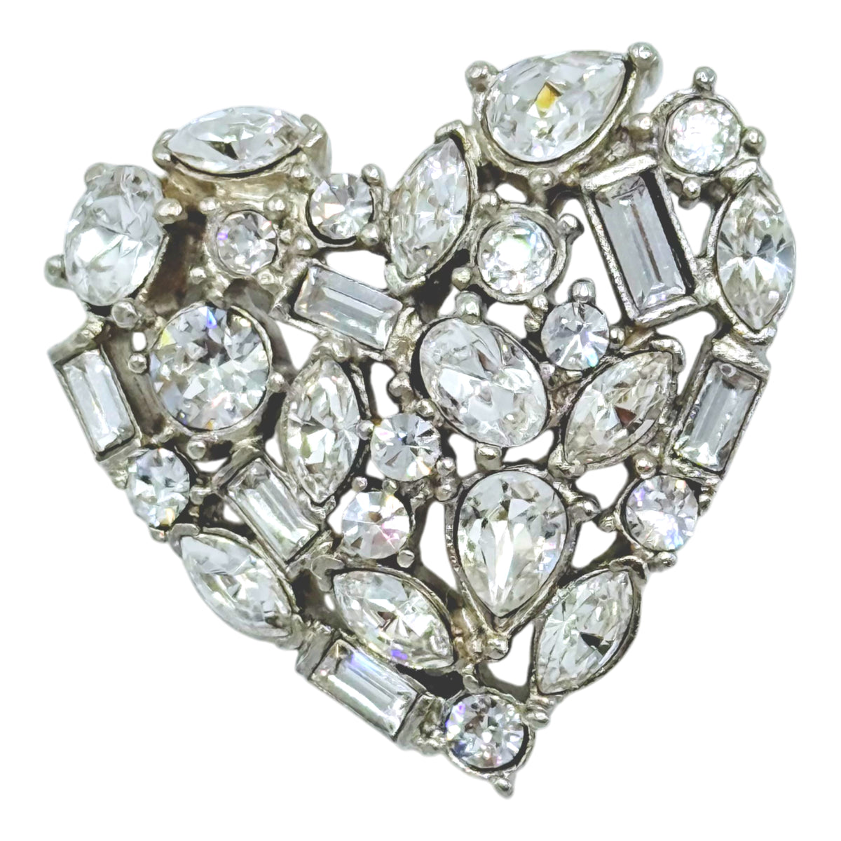 Oscar de la Renta Austrian Crystal Pave Love Heart Brooch 1” x 1” Silvertone