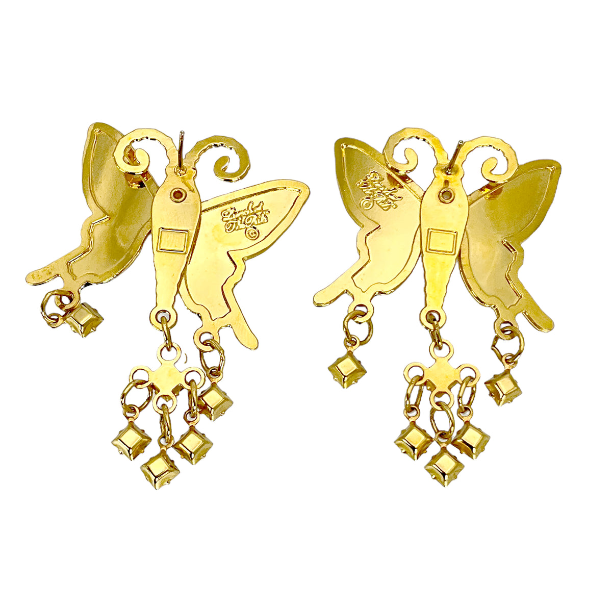 Lunch at The Ritz: Emerald Monarch Butterfly Post Earrings - 22k Gold Plated