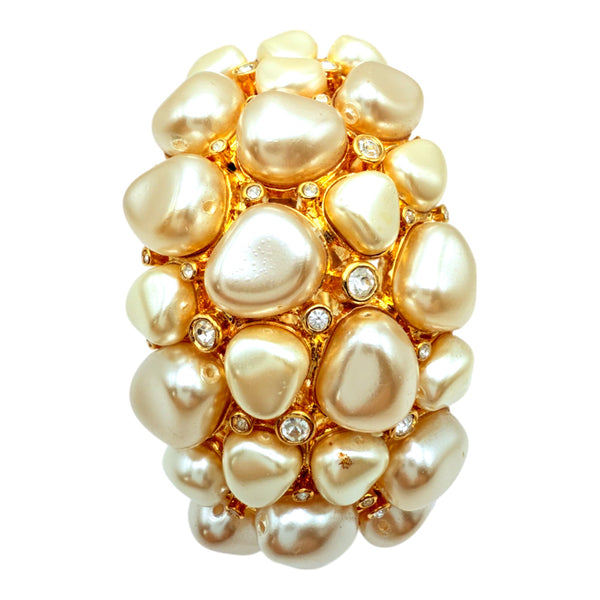 Kenneth Jay Lane Original Sample Grand Pearl Cluster Bracelet in Gold Plating USA