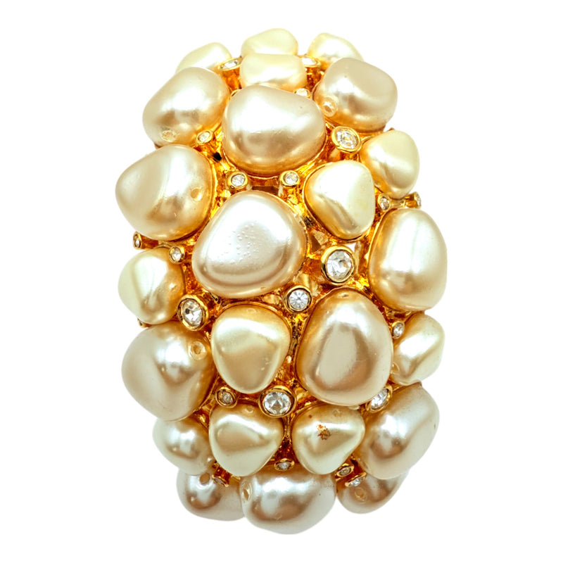 Kenneth Jay Lane Original Sample Grand Pearl Cluster Bracelet in Gold Plating USA