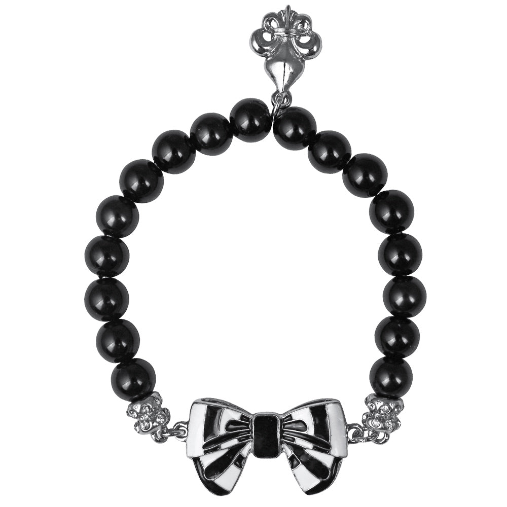 Ritzy Couture Black Enamel Bow Charm Bracelets (Silvertone) - Black