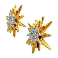 Kenneth Jay Lane 22k Gold Silver Plated Starburst Post Earrings with Crystals