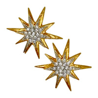 Kenneth Jay Lane 22k Gold Silver Plated Starburst Post Earrings with Crystals
