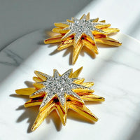 Kenneth Jay Lane 22k Gold Silver Plated Starburst Post Earrings with Crystals