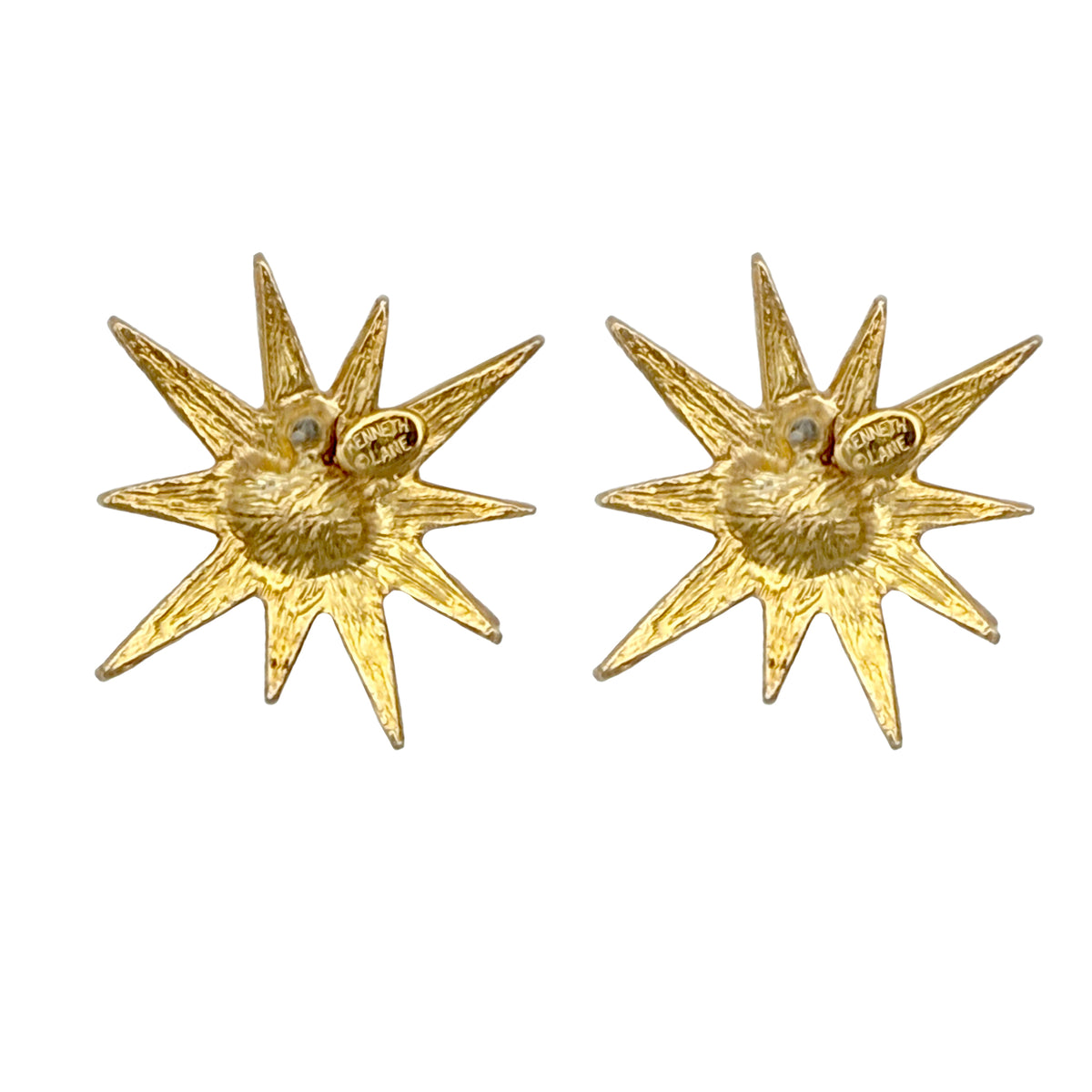 Kenneth Jay Lane 22k Gold Silver Plated Starburst Post Earrings with Crystals