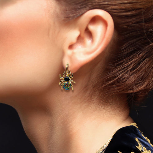 Spooky Spider Halloween Leverback Earrings Ritzy Couture DeLuxe 18k Gold Plating
