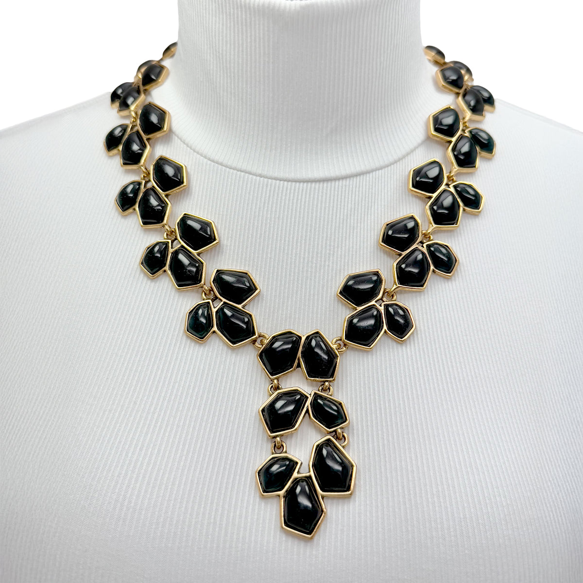 Oscar de la Renta Gold-Plated Necklace with Dark Teal Resin Nugget Accents