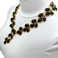 Oscar de la Renta Gold-Plated Necklace with Dark Teal Resin Nugget Accents