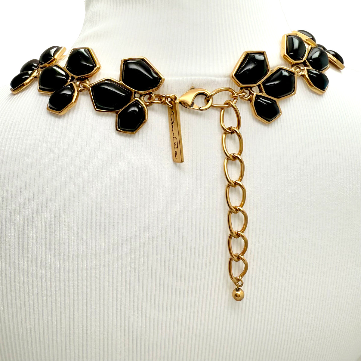 Oscar de la Renta Gold-Plated Necklace with Dark Teal Resin Nugget Accents