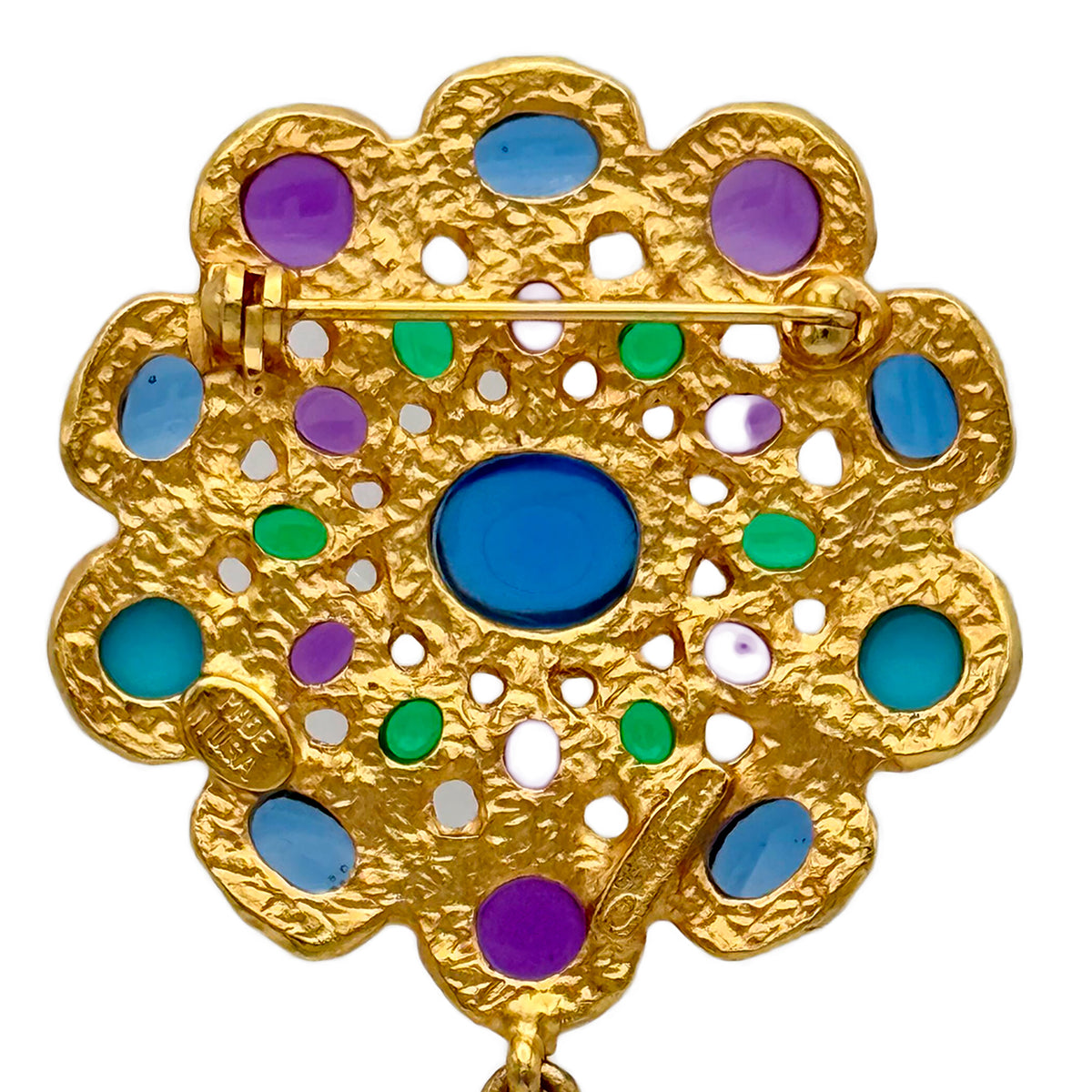 Oscar de la Renta Mandala Cabochon Brooch, Gold-Plated, Baroque Pearl, Resin & Glass