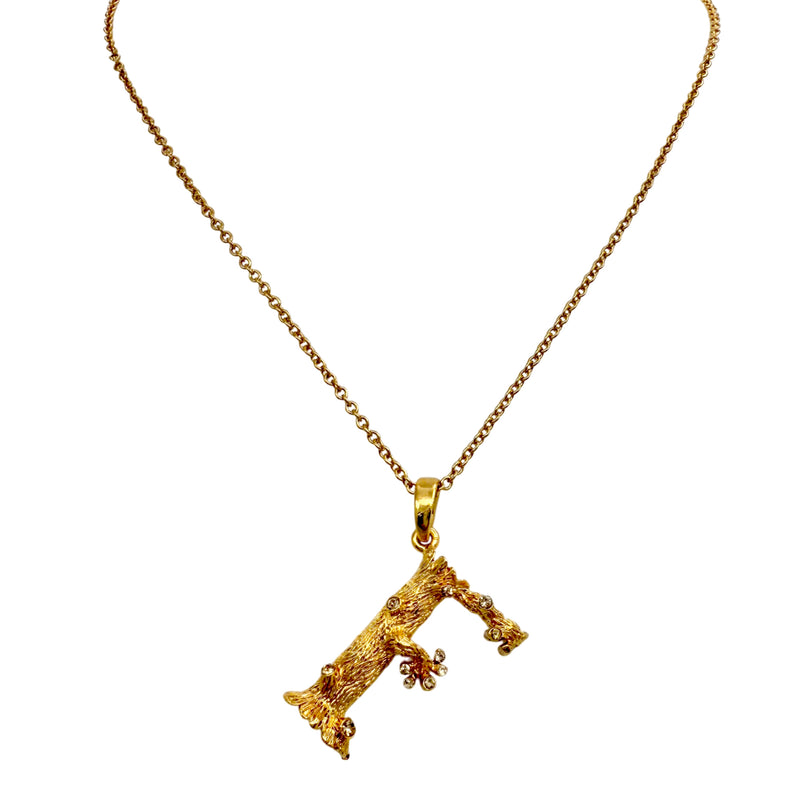 Oscar de la Renta Tree-Inspired Letter F Necklace, Gold-Plated, Crystal Accents