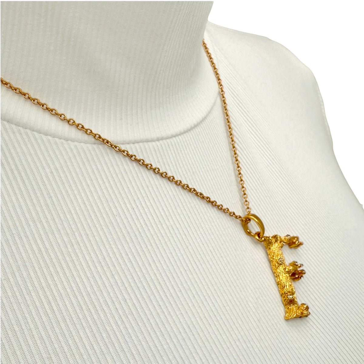 Oscar de la Renta Tree-Inspired Letter F Necklace, Gold-Plated, Crystal Accents