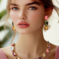 Oscar de la Renta Austrian Crystal Three-Tier Drop Statement Clip Earrings