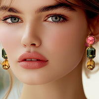 Oscar de la Renta Austrian Crystal Three-Tier Drop Statement Clip Earrings