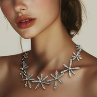 Oscar de la Renta Crystal Pavé Star Flower Necklace with Rhodium PlatingOscar de la Renta Crystal Pavé Star Flower Necklace - Radiant Elegance