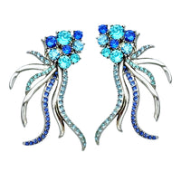 Oscar de la Renta Aquamarine & Sapphire Comet Clip Earrings – Rare Collectible