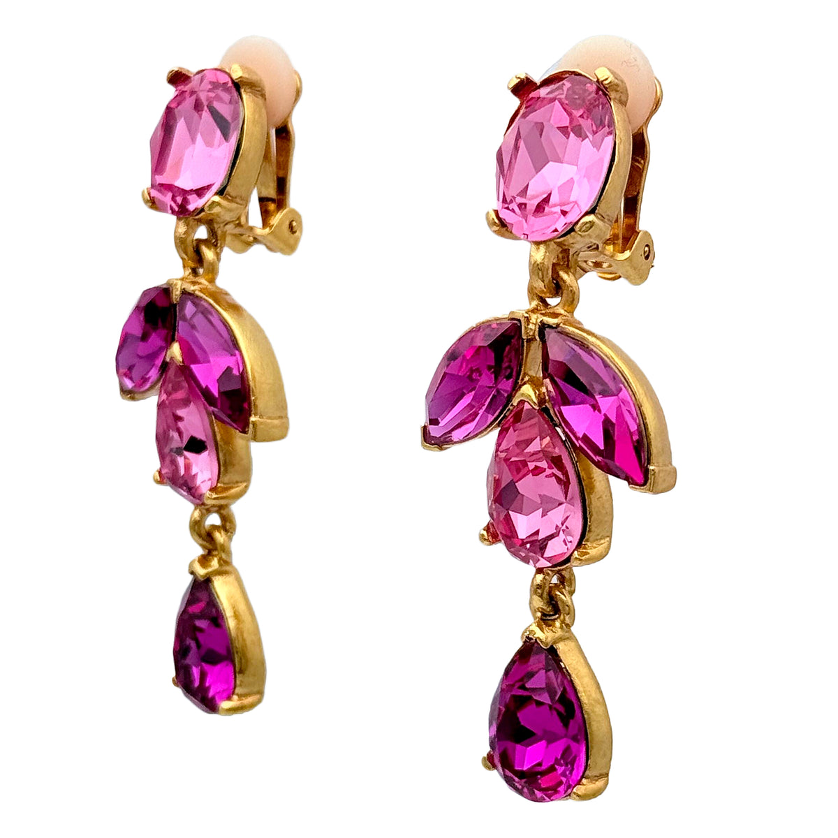 Oscar de la Renta Austrian Crystal Clip Earrings, Gold-Plated, Rose & Fuchsia