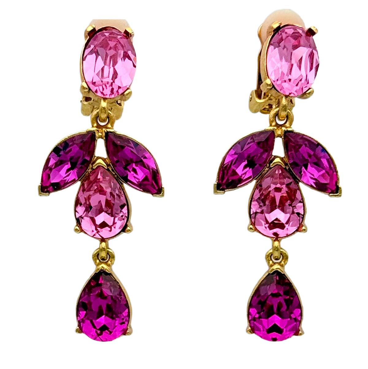 Oscar de la Renta Austrian Crystal Clip Earrings, Gold-Plated, Rose & Fuchsia