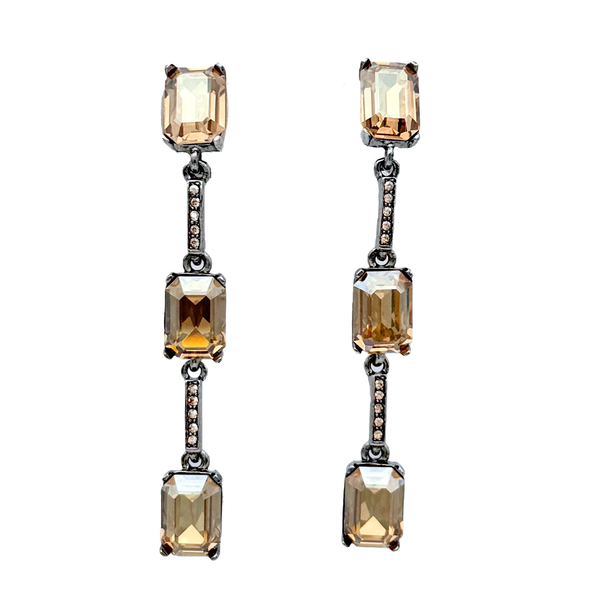 Oscar de la Renta Golden Shadow Crystal Earrings, Silver-Plated, 3-Octagon Strand