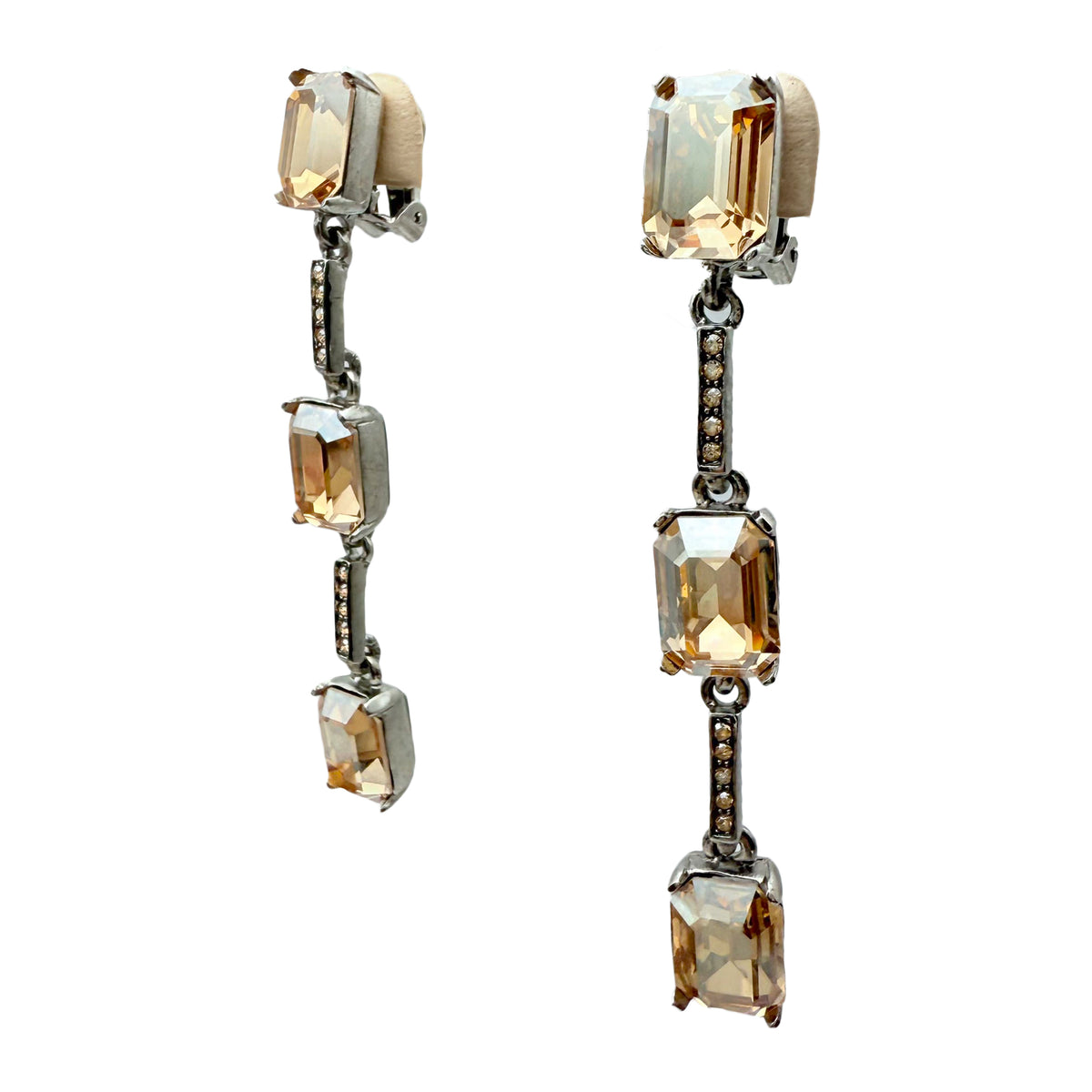 Oscar de la Renta Golden Shadow Crystal Earrings, Silver-Plated, 3-Octagon Strand