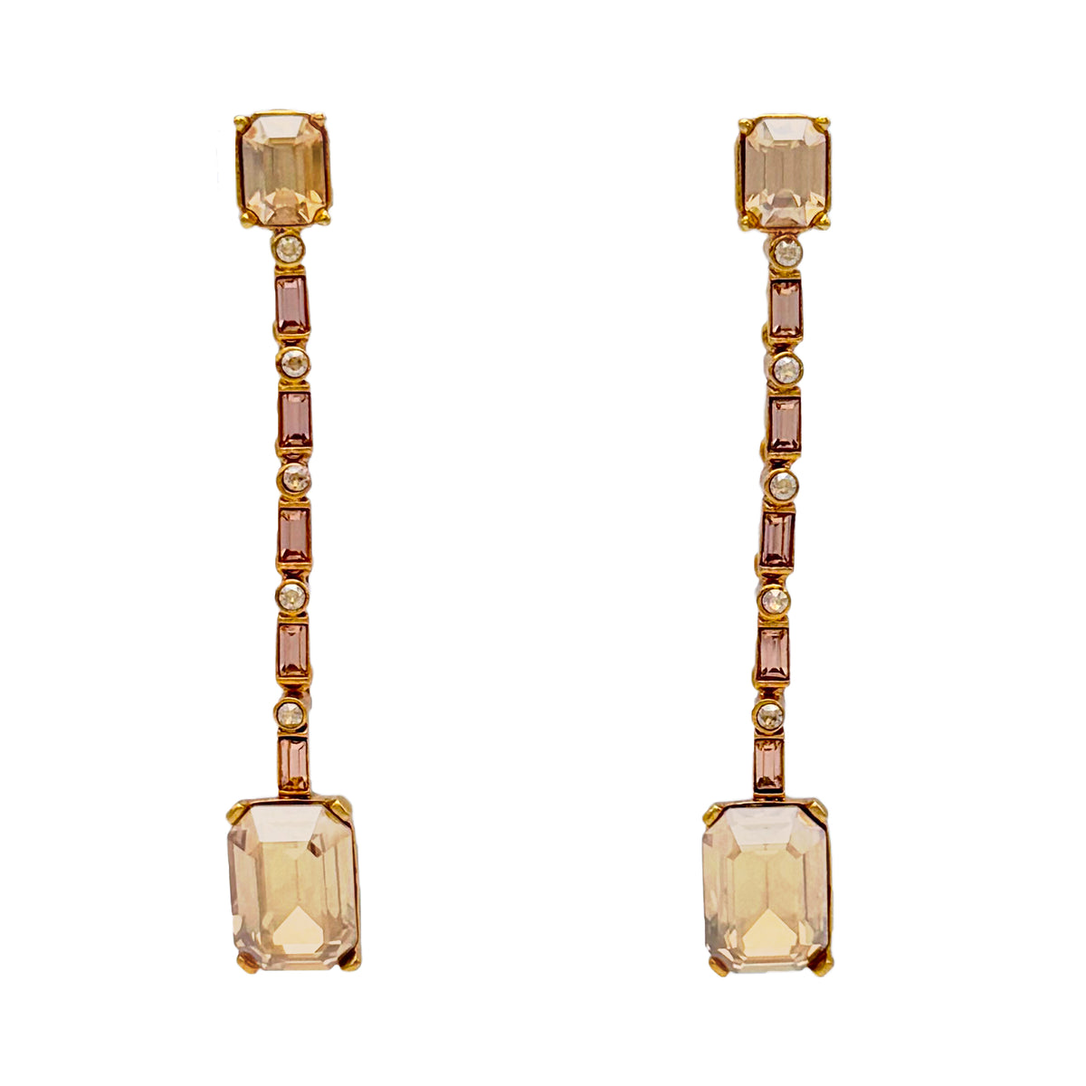 Oscar de la Renta Crystal Octagon Post Earrings, Gold-Plated, Elegant 2.75-Inch 1